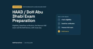 DoH (HAAD) Abu Dhabi pharmacist licence guide: eligibility, DataFlow verification, Pearson VUE exam and DoH licence
